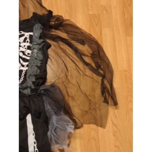 Grim Reaper Girl Large Kids Halloween Costume Skeleton Dress Cape Leggings - Picture 10 of 11
